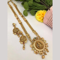 FS Collection Regal Pota Stone And Pearl Detailing Temple Long Necklace Set