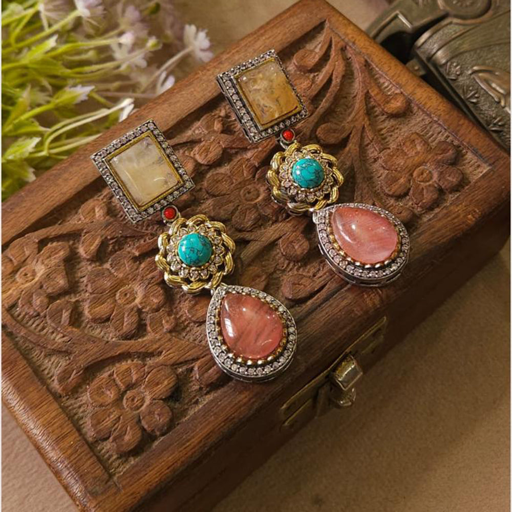 FS Collection Glamorous Pota Stone and Austrian Stone Dangler Earrings