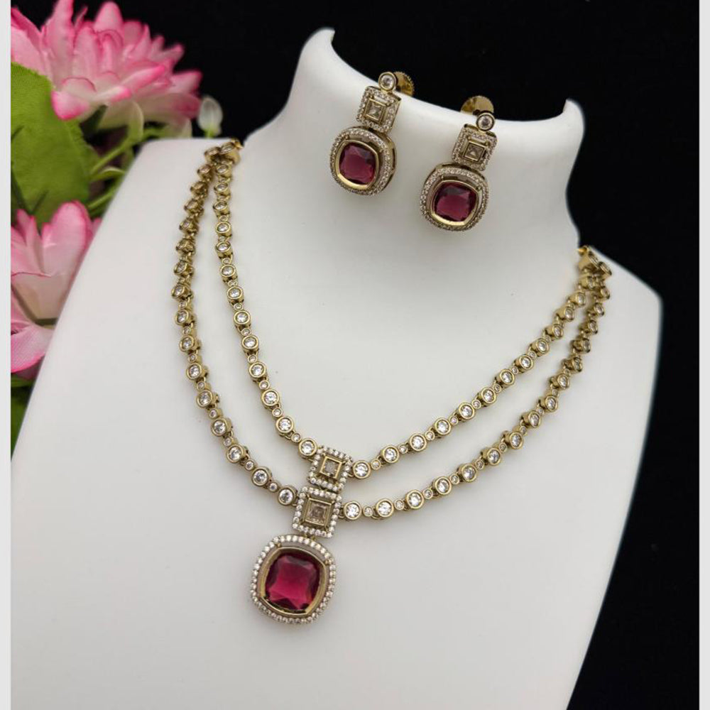 FS Collection Glamorous Pota And Austrian Stone Double Layer Necklace Set
