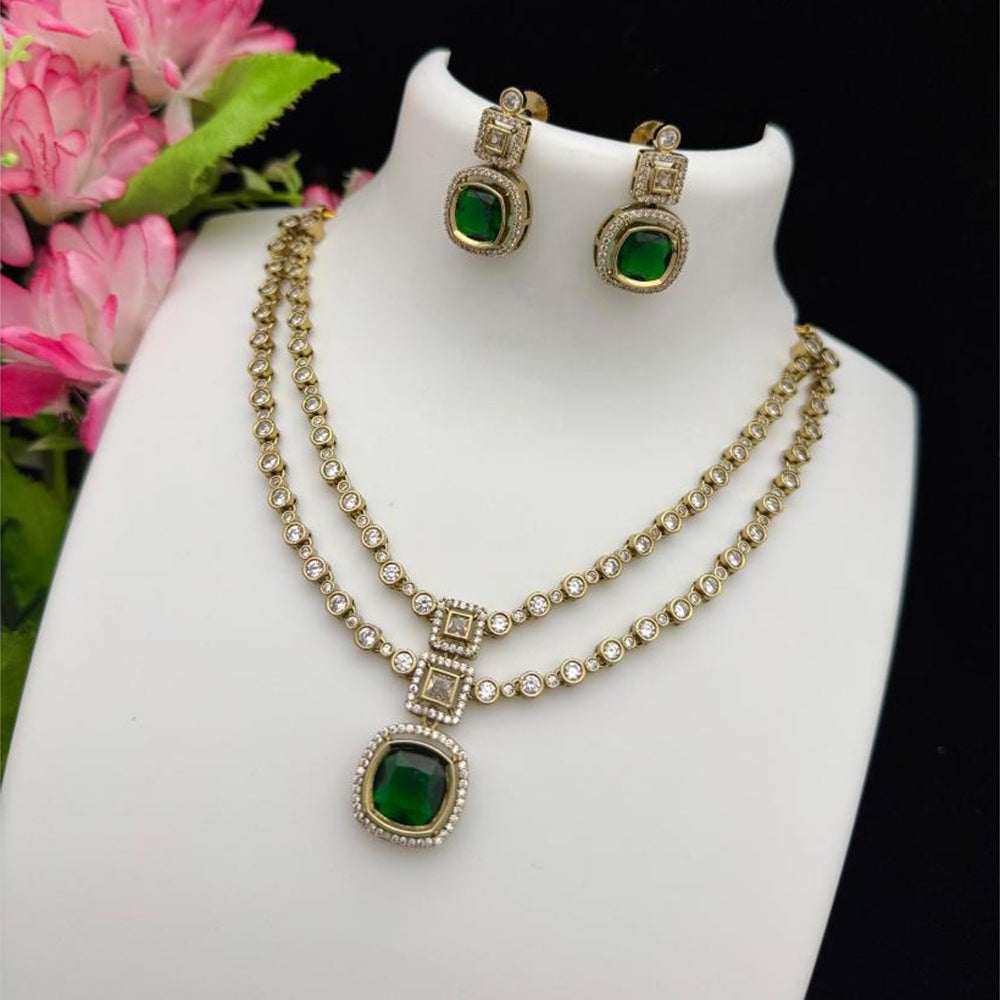 FS Collection Glamorous Pota And Austrian Stone Double Layer Necklace Set