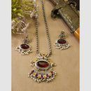 FS Collection Stylish Dual Tone Pota Stone And Pearl Long Necklace Set