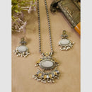 FS Collection Stylish Dual Tone Pota Stone And Pearl Long Necklace Set