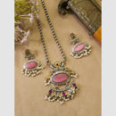 FS Collection Stylish Dual Tone Pota Stone And Pearl Long Necklace Set