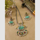 FS Collection Stylish Dual Tone Pota Stone And Pearl Long Necklace Set