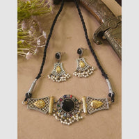 FS Collection Stylish Dual Tone Pota Stone And Pearl Choker Necklace Set