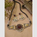 FS Collection Stylish Dual Tone Pota Stone And Pearl Choker Necklace Set