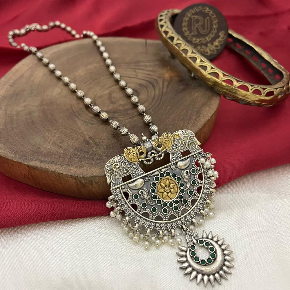 FS Collection Luxurious 2 Tone Finish Pota Stone Long Necklace