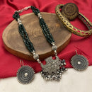 FS Collection Classic Oxidised Plated Pearl Jewellery Long Necklace Set