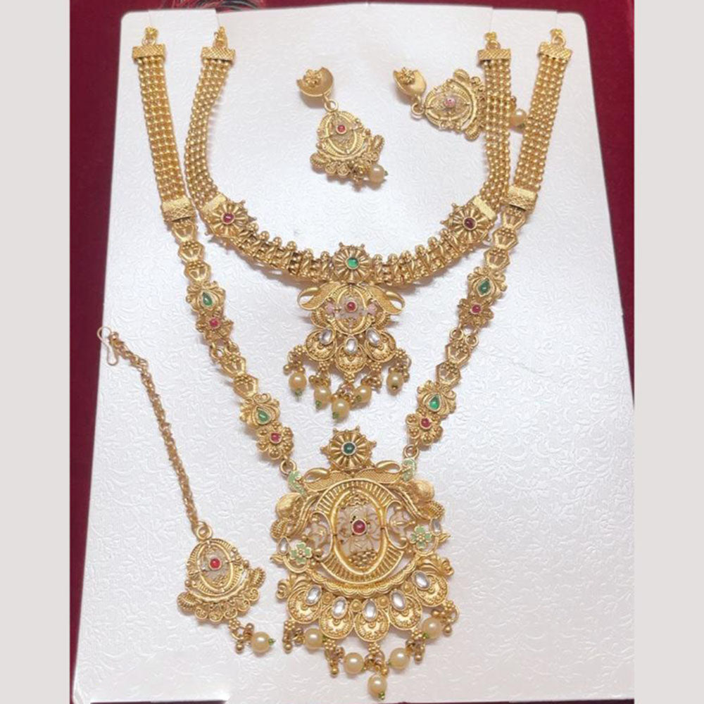 FS Collection Handcrafted Ethnic Pota Stones And Meenakari Double Necklace Set