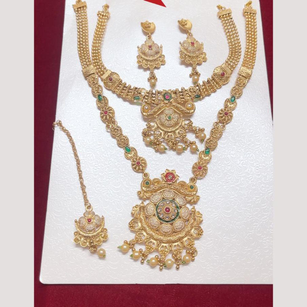 FS Collection Handcrafted Ethnic Pota Stones And Meenakari Double Necklace Set