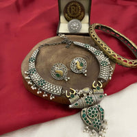 FS Collection Trishul Inspired Oxidised Necklace With Pota Stone And Pearl 
