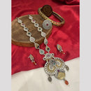 FS Collection Fashion Forward 2Tone Plated Long Necklace Set With Pota Stone 