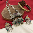 FS Collection Fashion Forward 2Tone Plated Long Necklace Set With Pota Stone 