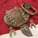 FS Collection Chic & Classic 2Tone Plated Pota Stone Long Necklace Set Elevate Your Ethnic Look 
