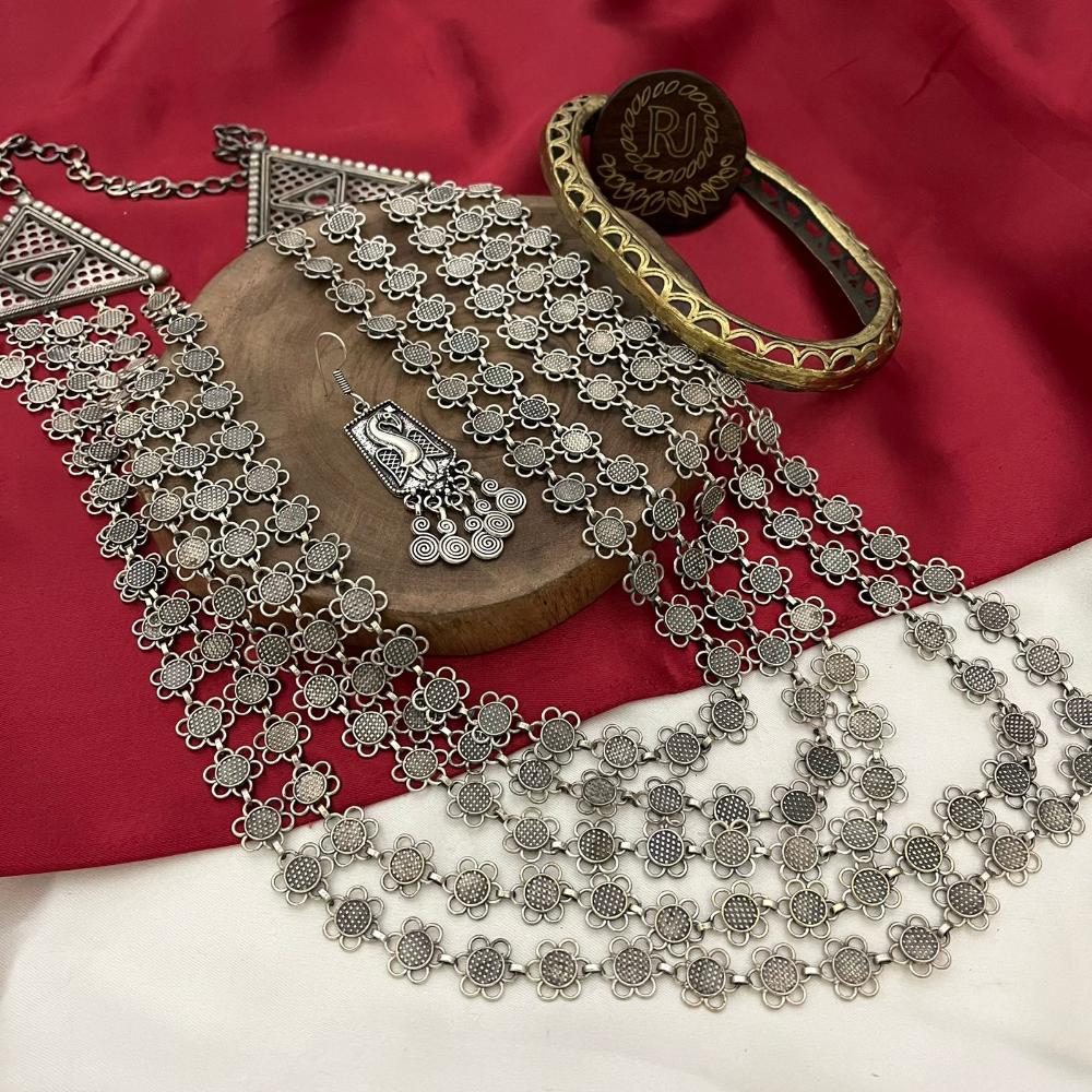 FS Collection Statement  Multi Layer Long Necklace Oxidised Plated For a Vintage Look