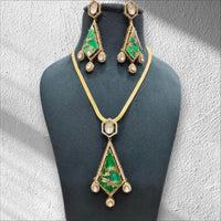 FS Collection Ethnic Gold Plated Druzy Crystal Stone Chain Pendant Set