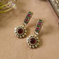 FS Collection Gold Plated Dangler Earrings With Pota Stone Elegant Sparkle For Every Occsions 