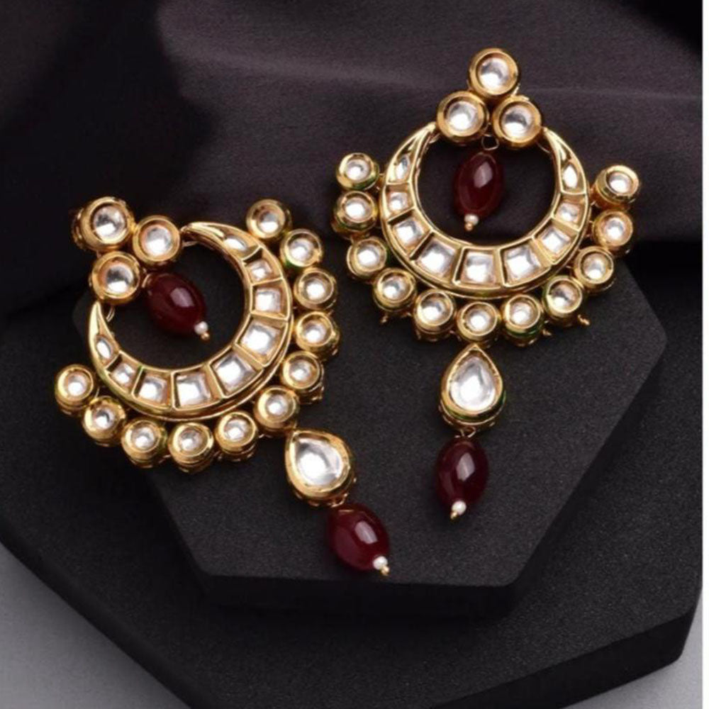 FS Collection Elegant Kundan And Pearl Dangler Earrings Set