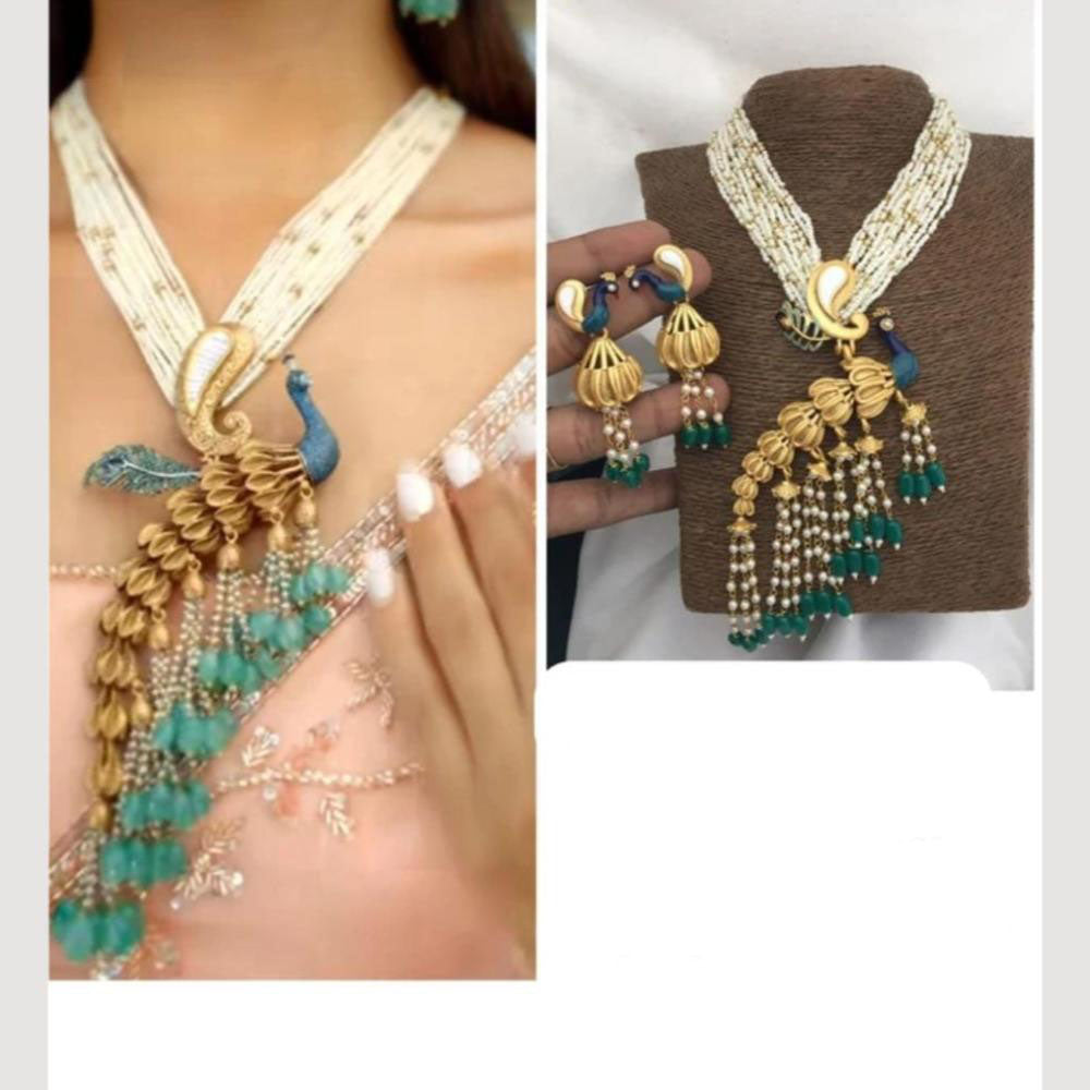 FS Collection Peacock Design Pearl And Beads Necklace Set