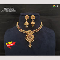 FS Collection Matte Finish Brass Necklace Set Embellished with Vibrant Pota Stones
