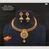 FS Collection Matte Finish Brass Necklace Set Embellished with Vibrant Pota Stones