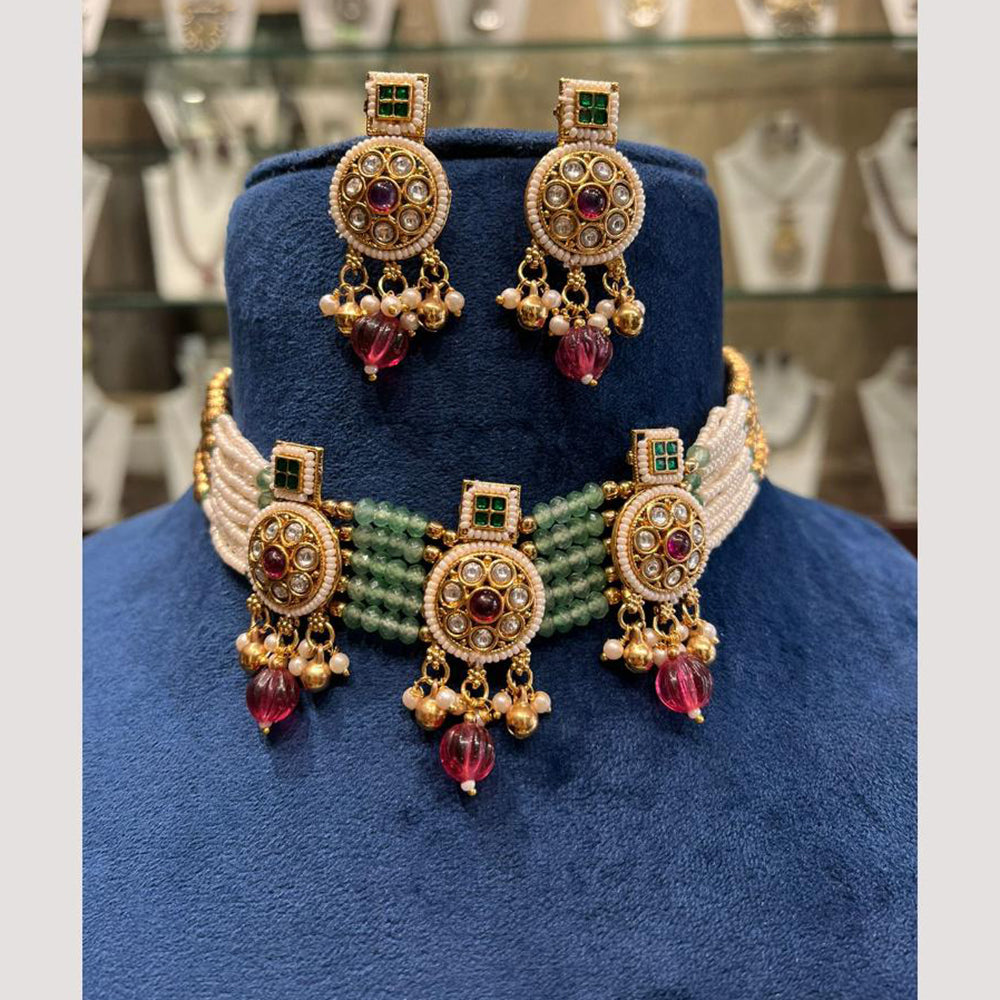 FS Collection Stunning Pota Stone Necklace Set with Chic Beaded Accents