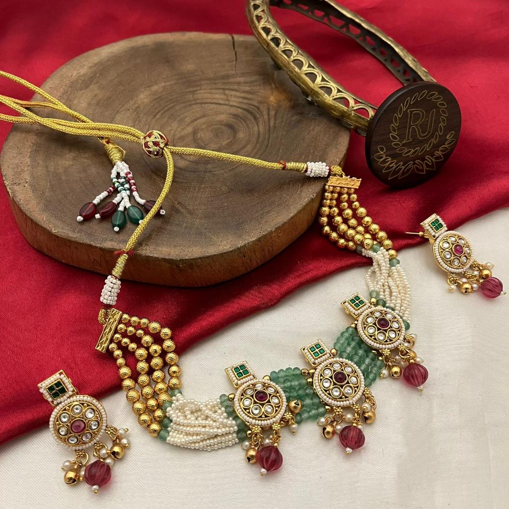 FS Collection Stunning Pota Stone Necklace Set with Chic Beaded Accents