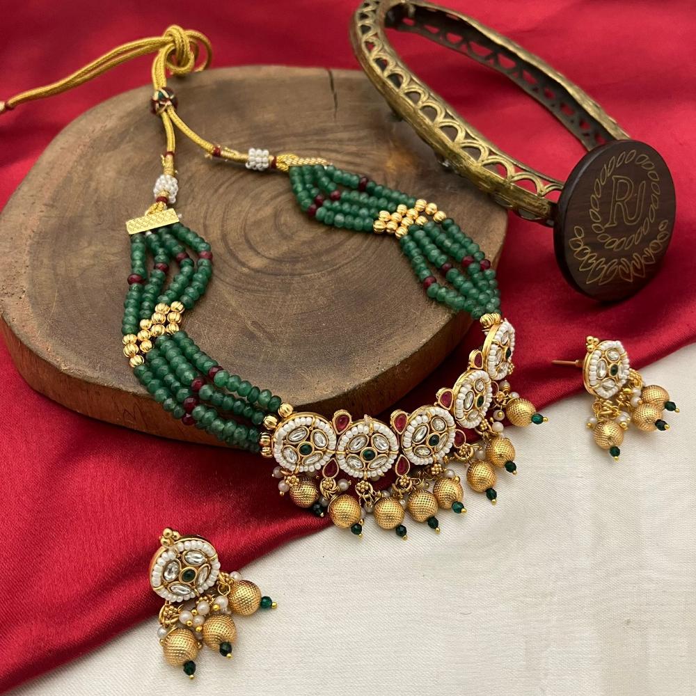 FS Collection Stunning Pota Stone Necklace Set with Chic Beaded Accents