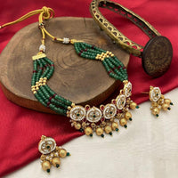 FS Collection Stunning Pota Stone Necklace Set with Chic Beaded Accents