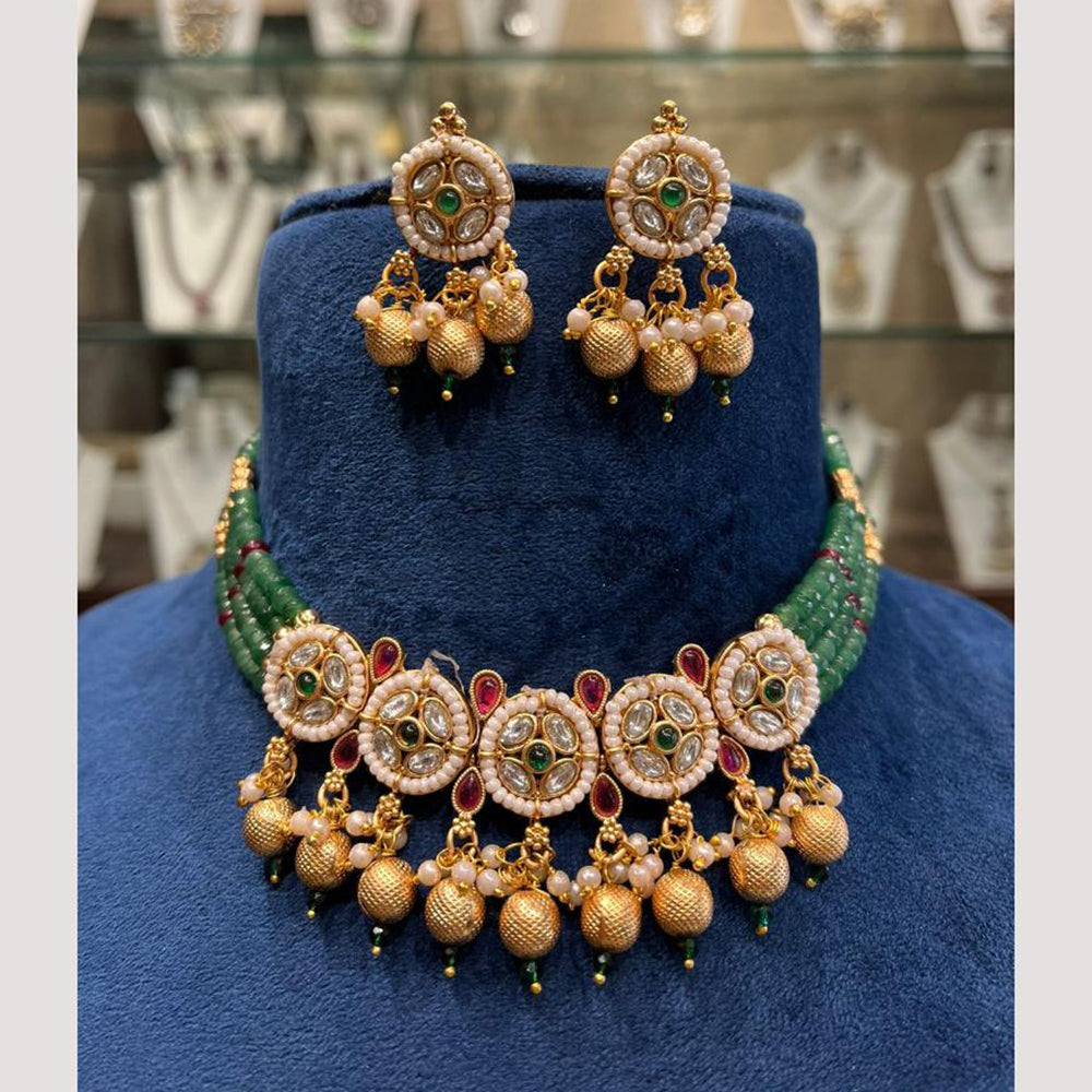 FS Collection Stunning Pota Stone Necklace Set with Chic Beaded Accents