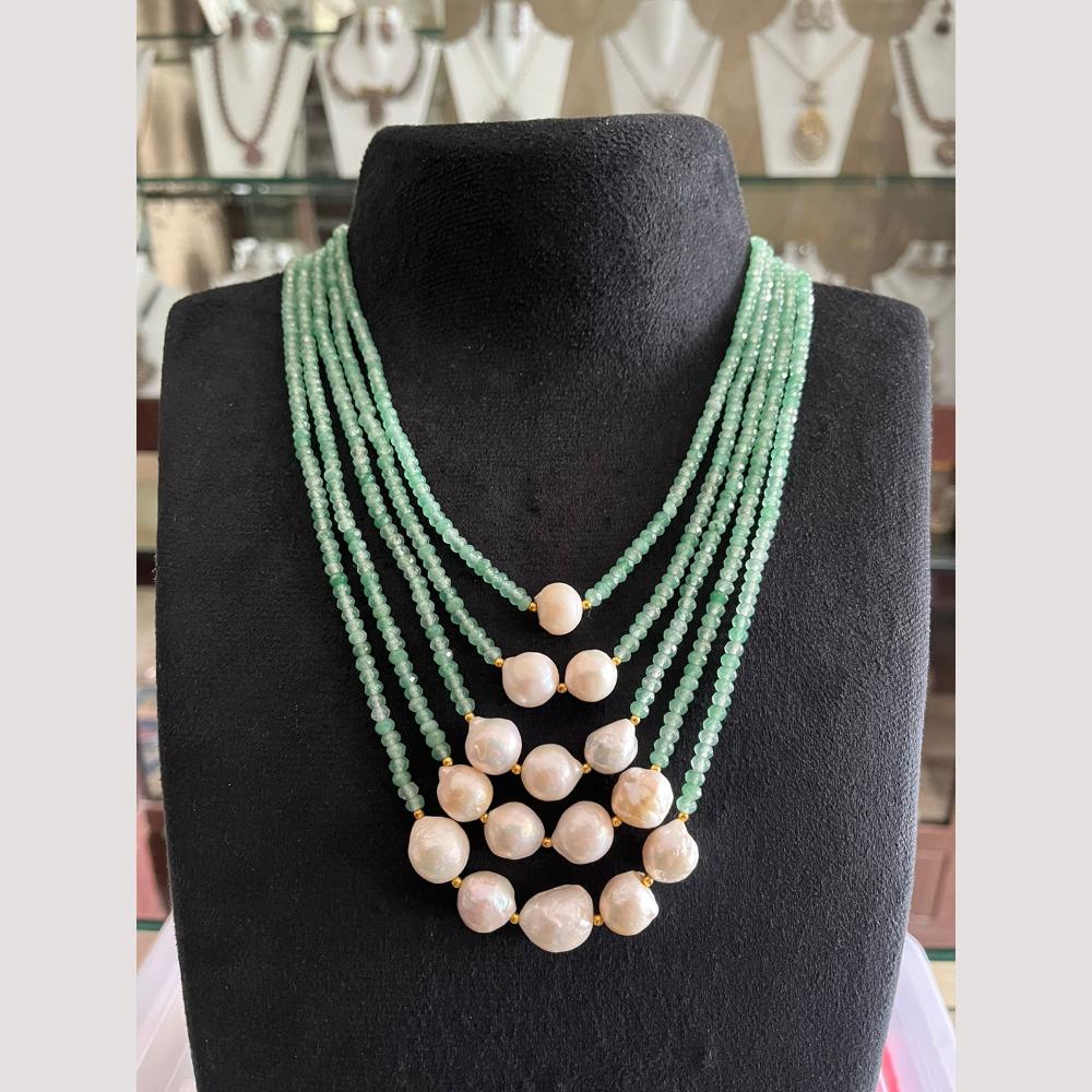 FS Collection Glamorous Layered Beaded Necklace Set with Mother of Pearl