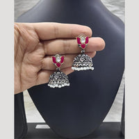 FS Collection Classic Oxidised Plated Kundan Work Jhumki Earrings