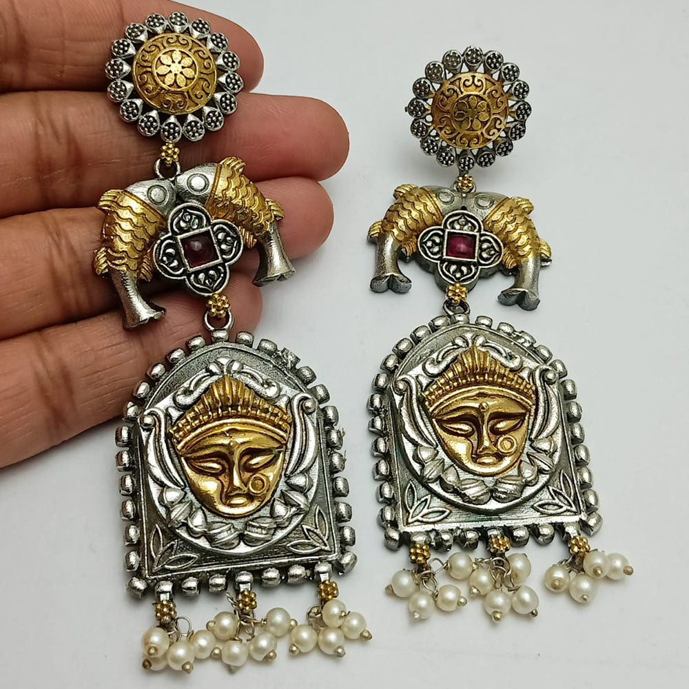 FS Collection Elegant Oxidised Dual Tone Drop Earrings for Festive & Party Wear