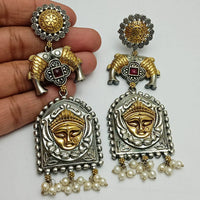 FS Collection Elegant Oxidised Dual Tone Drop Earrings for Festive & Party Wear