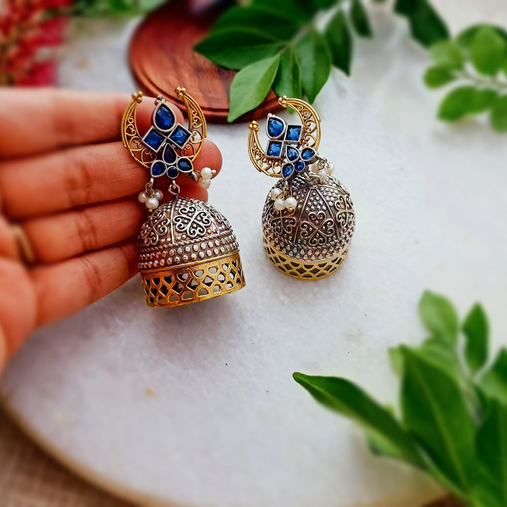 FS Collection Elegant Oxidised Dual Tone Drop Earrings for Festive & Party Wear