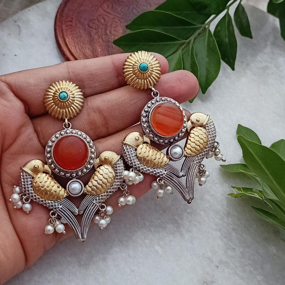 FS Collection Elegant Oxidised Dual Tone Drop Earrings for Festive & Party Wear