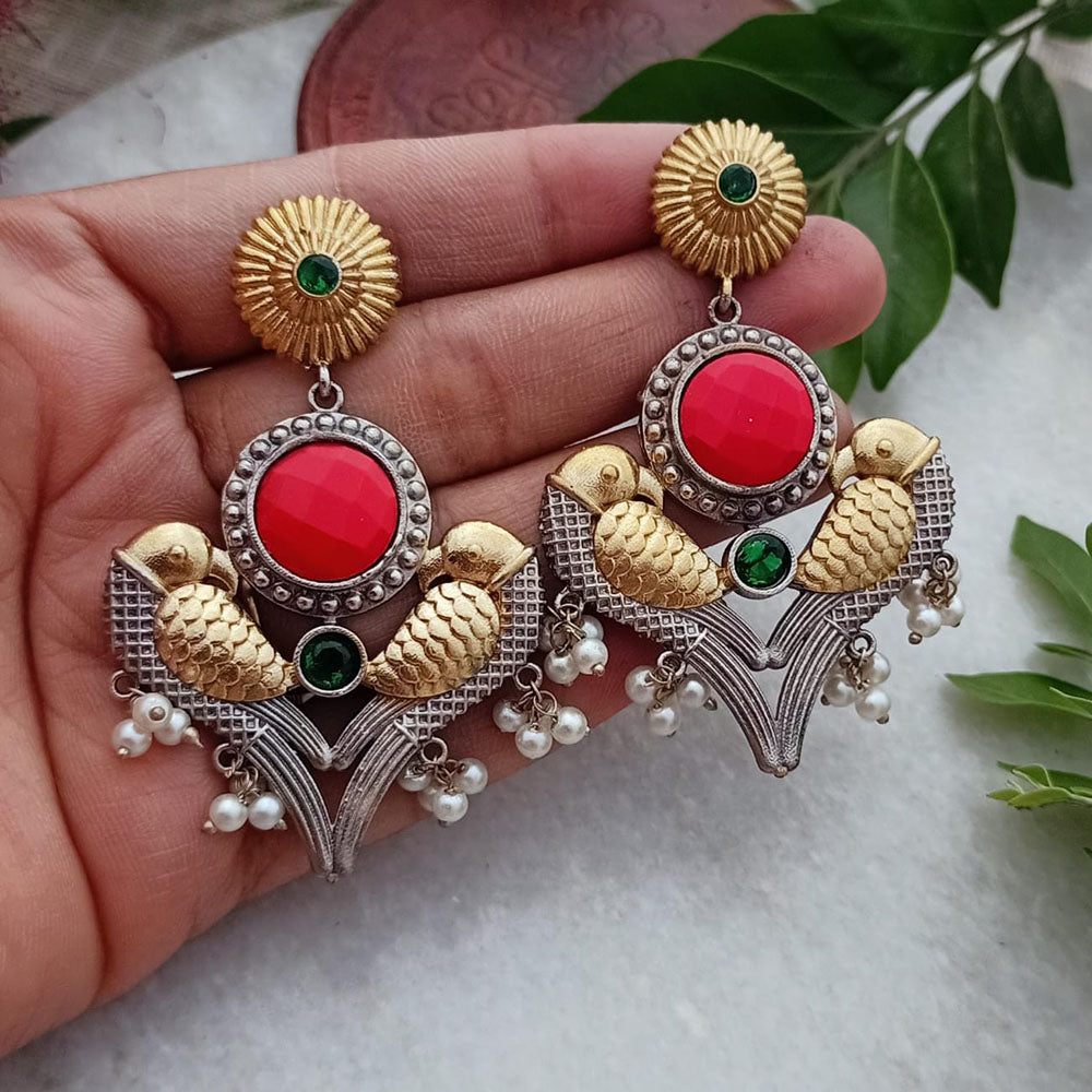 FS Collection Elegant Oxidised Dual Tone Drop Earrings for Festive & Party Wear