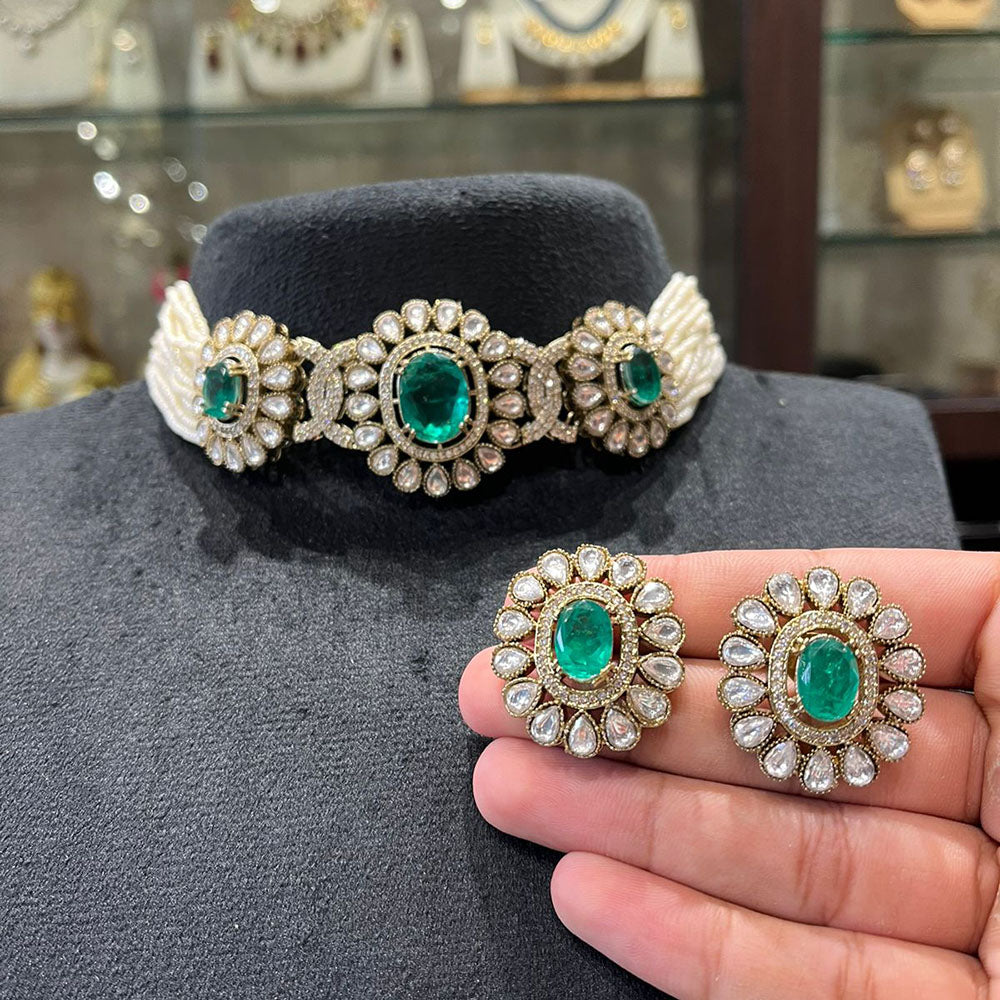 FS Collection Beautiful Crystal And Pearl Choker Necklace Set