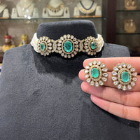 FS Collection Beautiful Crystal And Pearl Choker Necklace Set