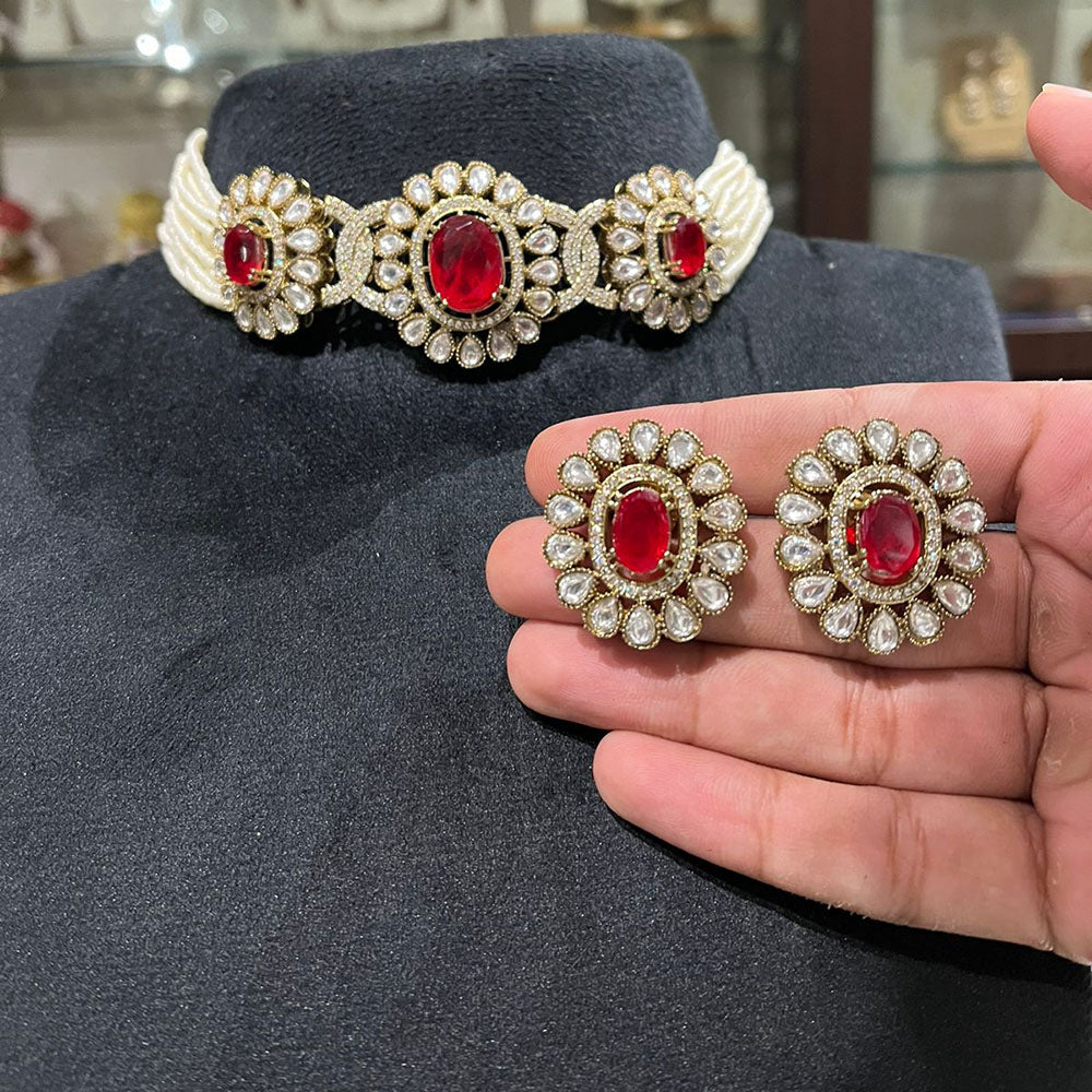 FS Collection Beautiful Crystal And Pearl Choker Necklace Set