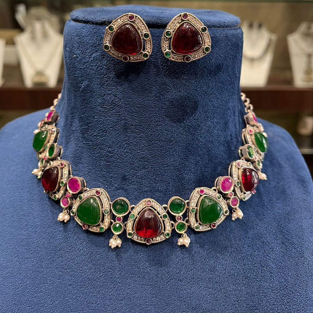 FS Collection Royal Monalisa Stone Choker Necklace Set For Weddings And Parties