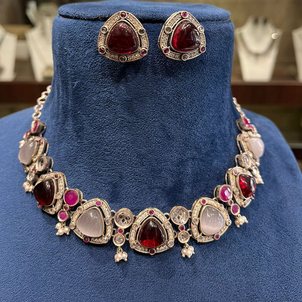 FS Collection Royal Monalisa Stone Choker Necklace Set For Weddings And Parties