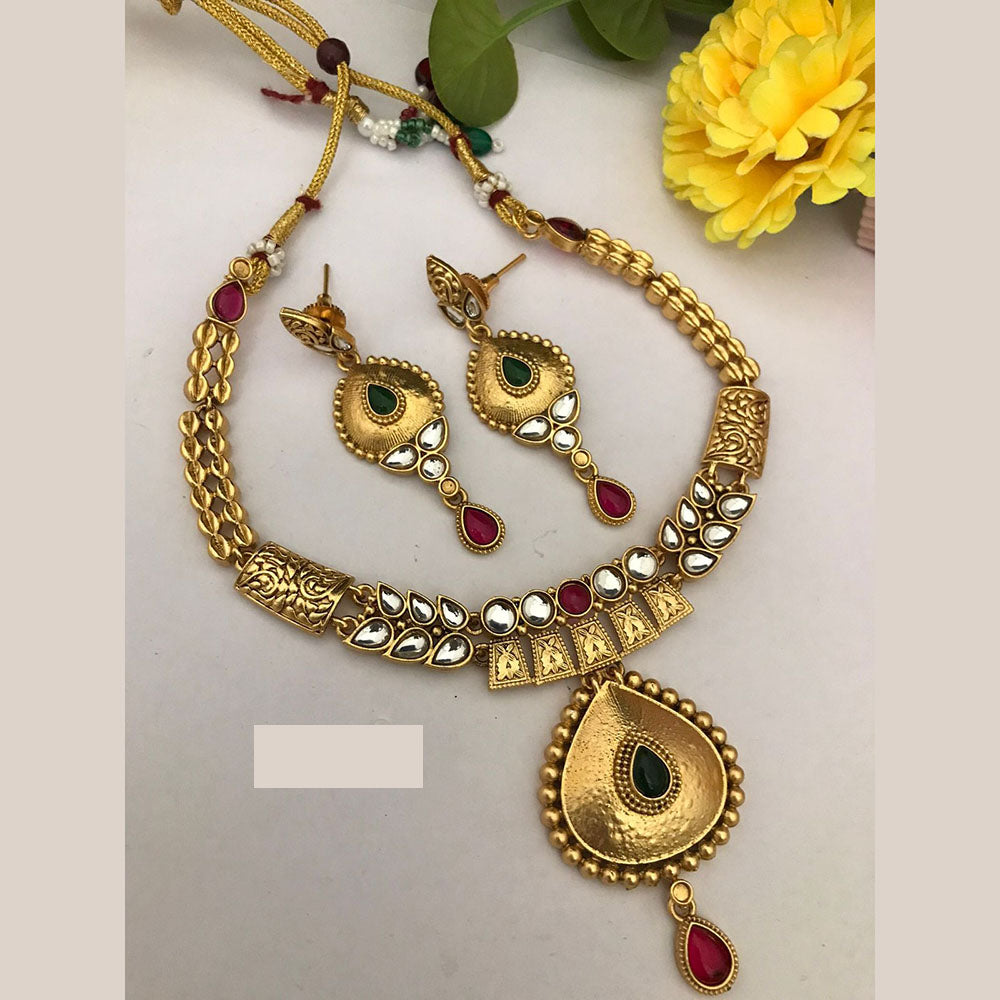 FS Collection Traditional Gold Plated Pota Stone Necklace Set For Wedding Occassions
