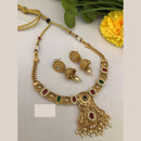 FS Collection Traditional Gold Plated Pota Stone Necklace Set For Wedding Occassions