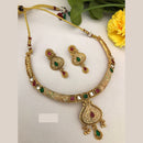 FS Collection Traditional Gold Plated Pota Stone Necklace Set For Wedding Occassions