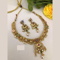 FS Collection Traditional Gold Plated Pota Stone Necklace Set For Wedding Occassions
