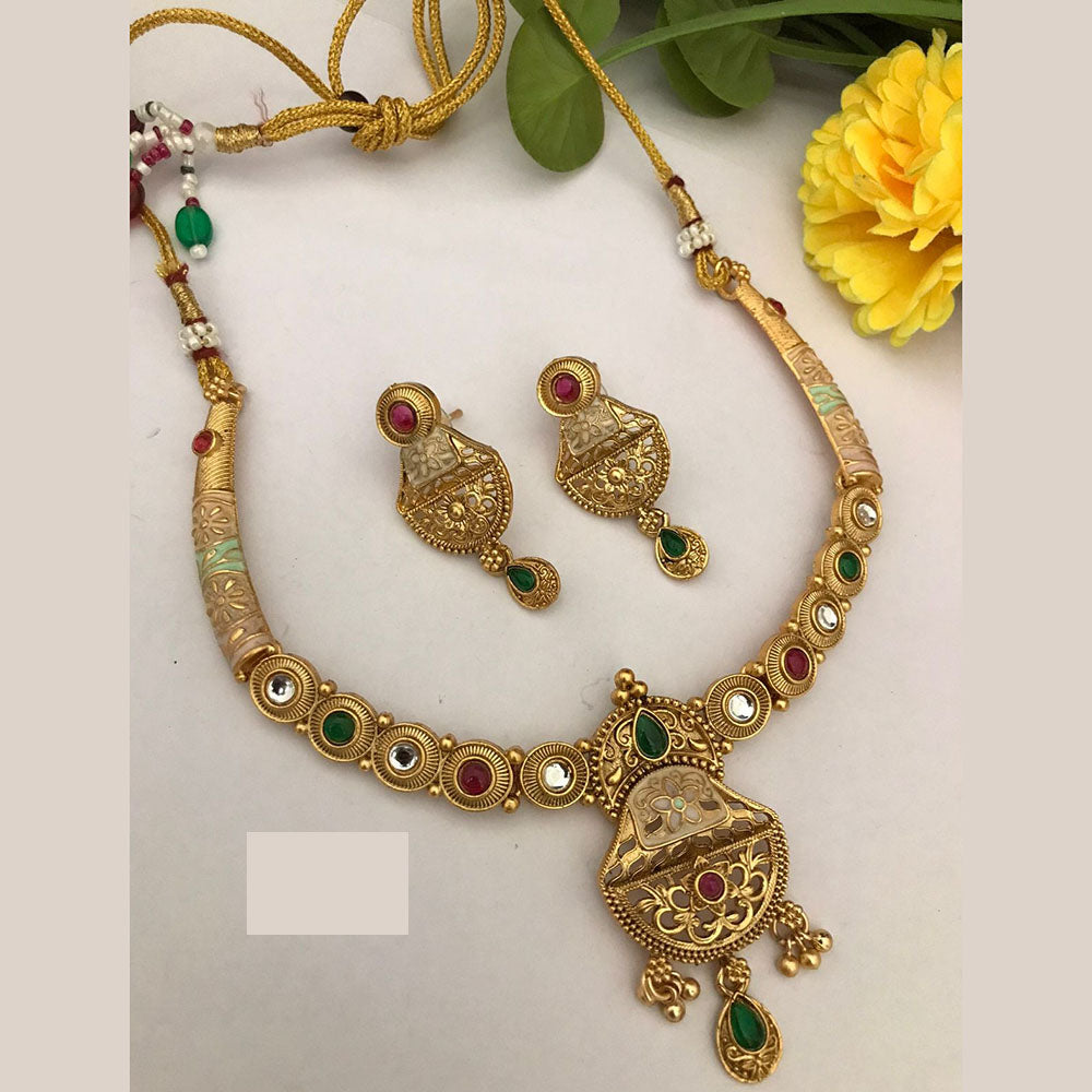 FS Collection Traditional Gold Plated Pota Stone Necklace Set For Wedding Occassions