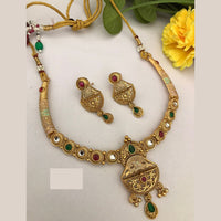 FS Collection Traditional Gold Plated Pota Stone Necklace Set For Wedding Occassions
