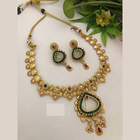 FS Collection Traditional Gold Plated Pota Stone Necklace Set For Wedding Occassions