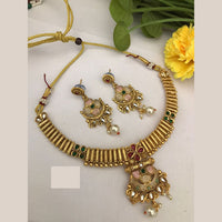 FS Collection Traditional Gold Plated Pota Stone Necklace Set For Wedding Occassions